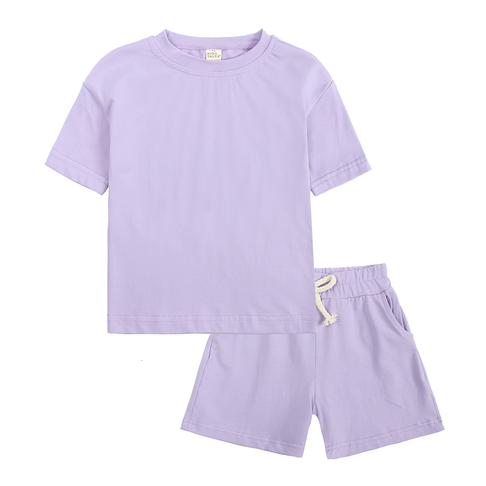 Clothing Sets Toddler Boys Girls Summer Sport Clothes Kids Solod Color Cotton Casual Crewneck Short Sleeve TShirt Shorts Children Outfits 230322