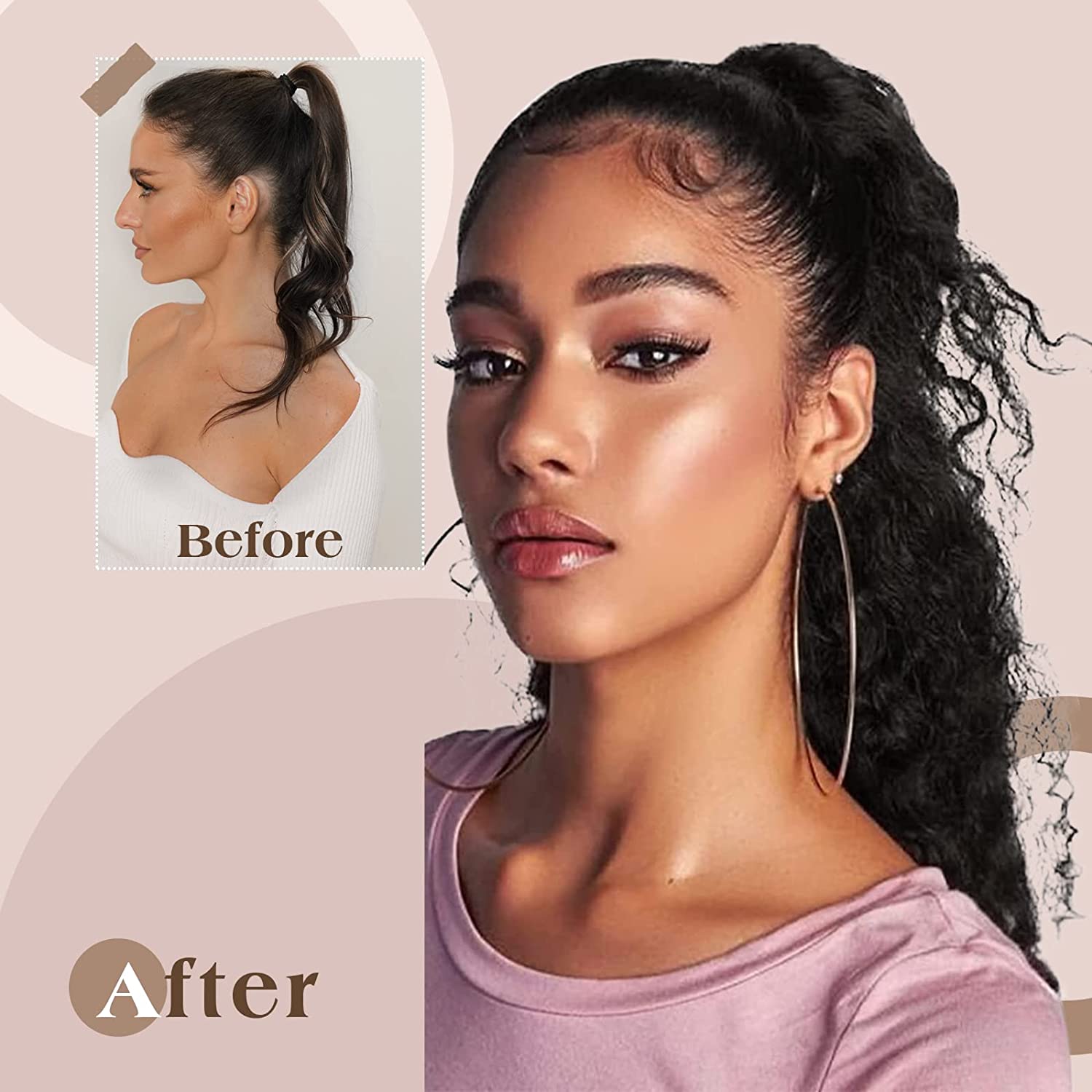 Human Hair Ponytail Extension Wavy Clip in Ponytail Extensions Natural Black Wavy Wrap Around Pony Tails brazilian virgin Extensions for Black Women 1