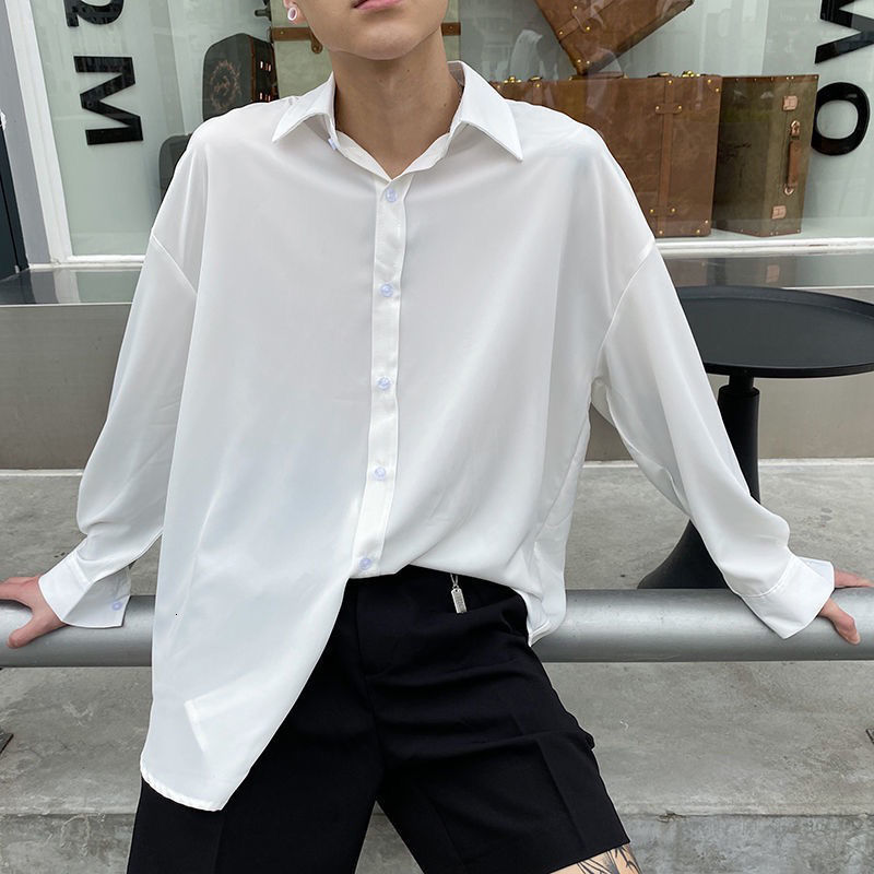 Men's Casual Shirts Korean Fashion Sexy Men's Shirt Harajuku White Shirts Mens Top Quality Classic Loose Casual Long Sleeve Vintage Button U