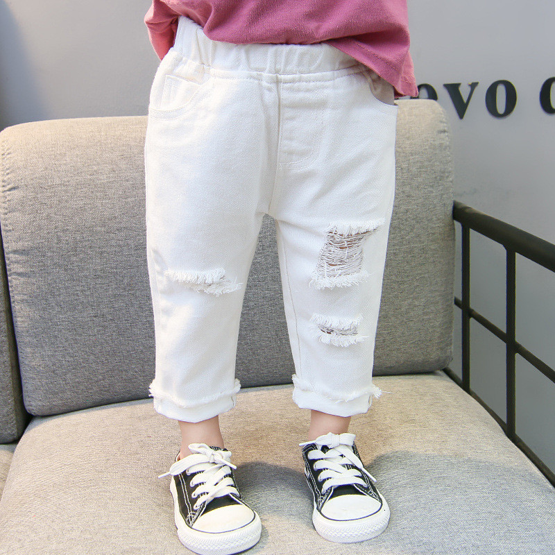 Jeans Lawadka White Jeans For Girl Boy Fashion Summer Spring Kids Holes Trousers Loose Fashion Denim Comfortable Outfit 230322