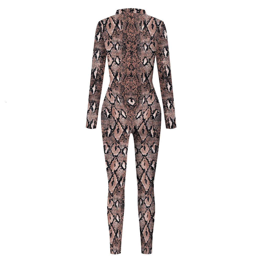 Women's Jumpsuits Rompers FCCEXIO Women's Jumpsuit Sexy Snake Printed Romper Bodycon Female Body Outfits Party Bodysuit Cosplay Costumes 230