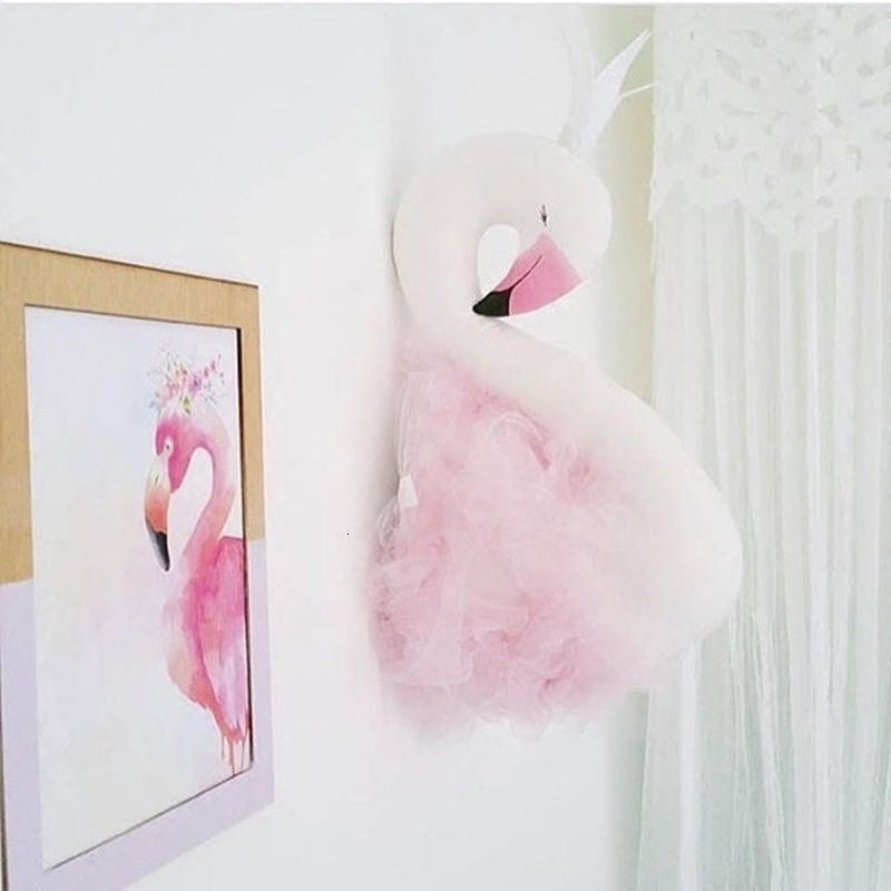 Wall Decor Cute Golden Crown Swan Wall Decor Doll Pink Princess Flamingo soft Stuffed Toy Animal Head Wall Hanging for Kids Room Baby Gift 230323