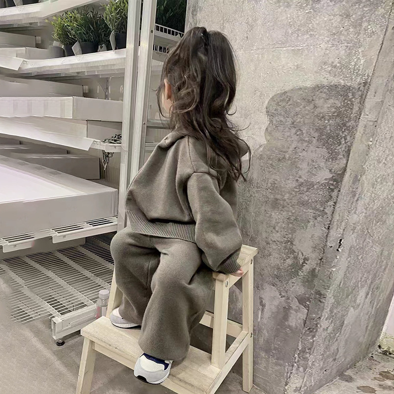 Clothing Sets Children Clothing Autumn Winter Girls Casual Sweater Set Hooded Knitted Coat and Pants Two Piece Set Korean Kids Clothes 230323
