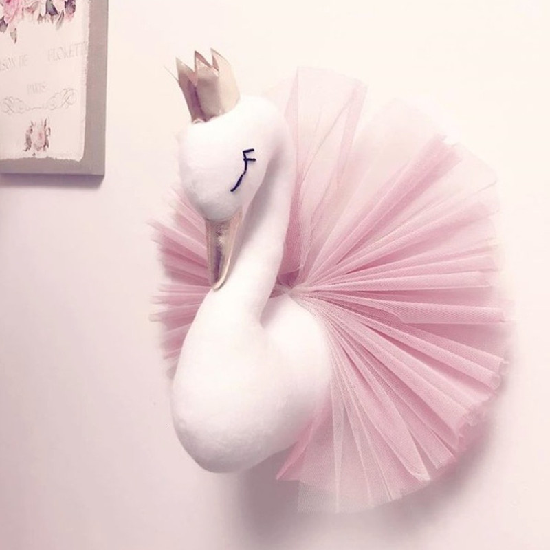 Wall Decor Cute Golden Crown Swan Wall Decor Doll Pink Princess Flamingo soft Stuffed Toy Animal Head Wall Hanging for Kids Room Baby Gift 230323