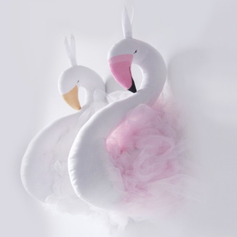 Wall Decor Cute Golden Crown Swan Wall Decor Doll Pink Princess Flamingo soft Stuffed Toy Animal Head Wall Hanging for Kids Room Baby Gift 230323