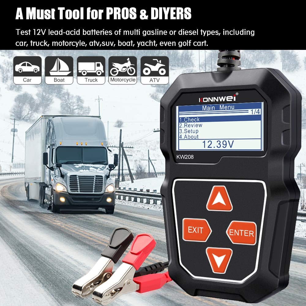 KONNWEI KW208 Auto Diagnostic Tool Car Battery Tester 12V 100 to 2000CCA Cranking Charging Circut Tester Battery Analyzer 12 Volts Battery Tool BM550