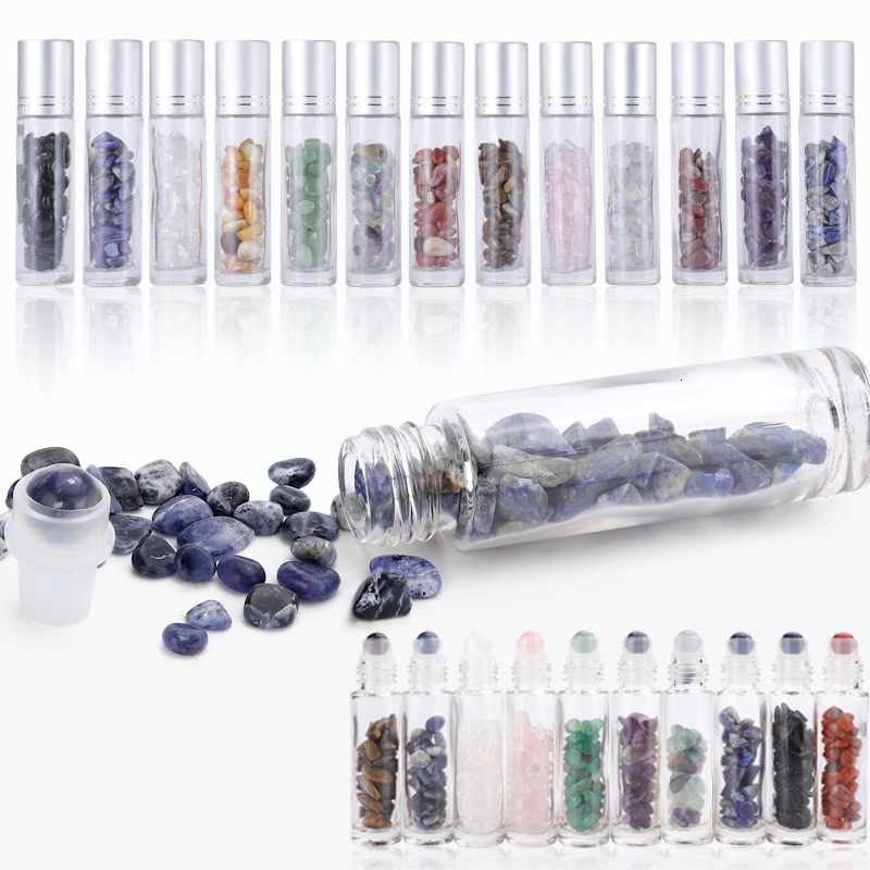 Perfume Bottle 10PCS Glass 10ml Refillable Roll On Bottles for Essential Oil Perfume Bottle Natural Stone Roller Ball Packaging Container Empty 230323