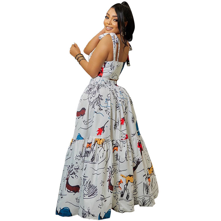 2023 dress print sleeveless skirt with high waist and large hemline s2xl