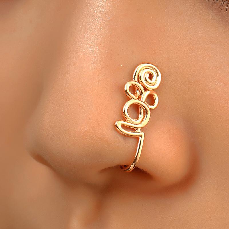 18K Gold Plated Copper Fake Nose Cuff Nose Rings For Women Crystal Non Piercing Gold Plated Clip On Nose Clip Hiphop Faux Body Jewelry Wholesale Price