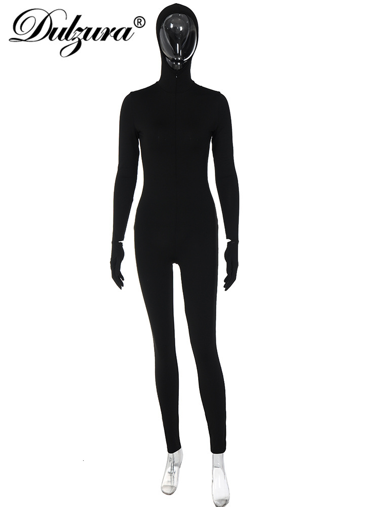 Women's Jumpsuits Rompers Dulzura Sexy Y2K Clothes Long Sleeve Bodycon Skinny Zipper Gloves Hoodies Jumpsuit Women Sporty Streetwear Romper Fall 