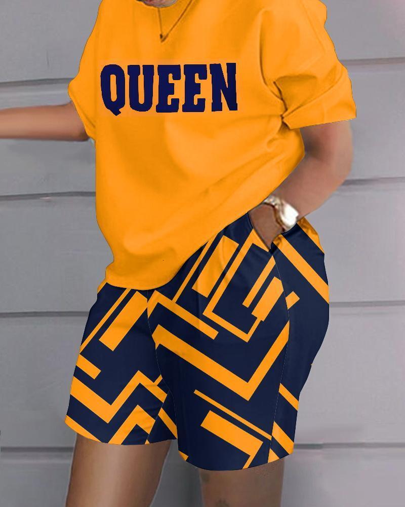 Women's TShirt Women Casual Short Sleeve Outfit 2023 Summer Fashion Letter Printed O Neck Pocket Suit Female T Shirt Top Shorts Two Pieces Set 23