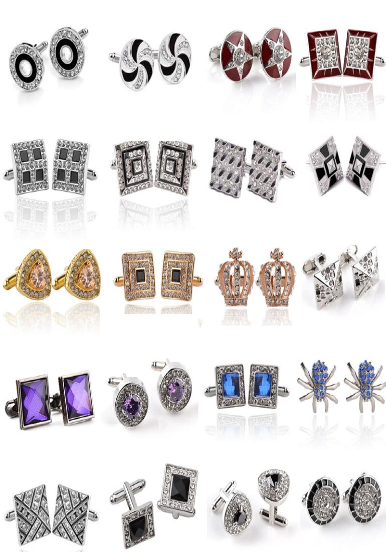 Fashion French Man Cufflink Designer Crystal Cuff Links Shell Rhinestone Silver Black Gold Plated Enamel Business Alloy Shirt Cuff