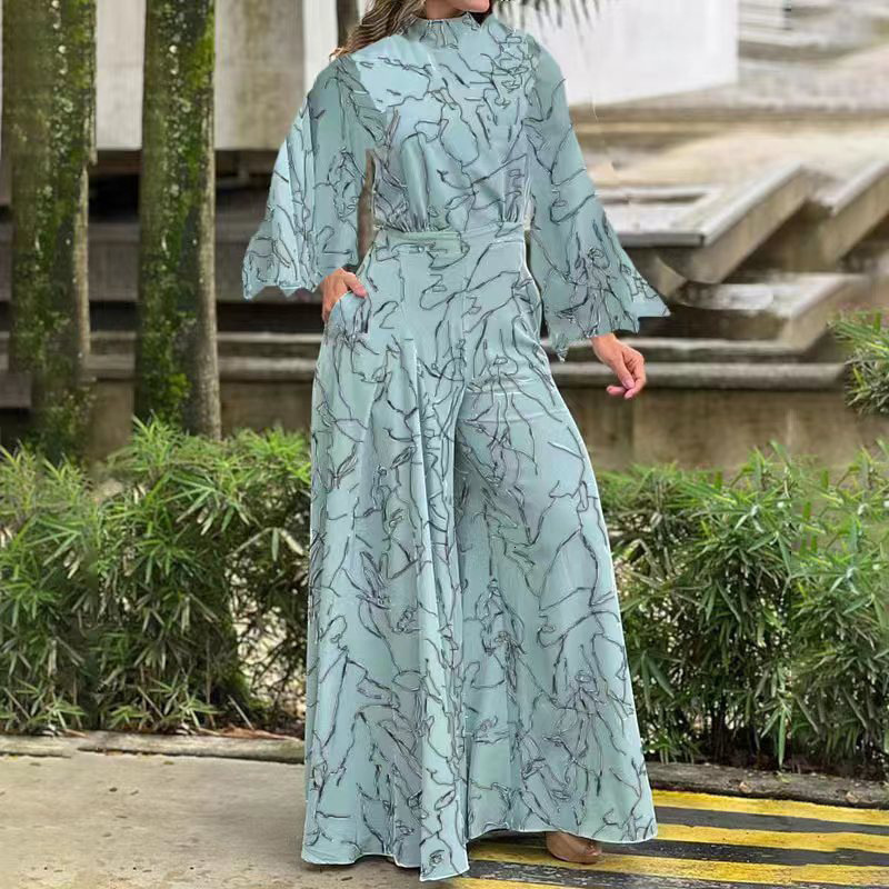 Women's Jumpsuits Rompers Autumn Winter Abstract Print Romper Elegant Women High Street Loose Jumpsuit Ladies Fashion Pocket Wide-Leg Pants Plays