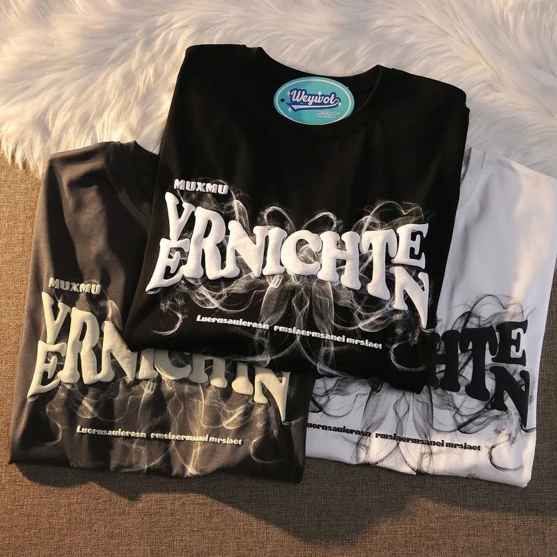 Mens TShirts American retro large size short sleeved tshirt men smoke print loose wild ins trend couple summer tops clothing y2k 230322