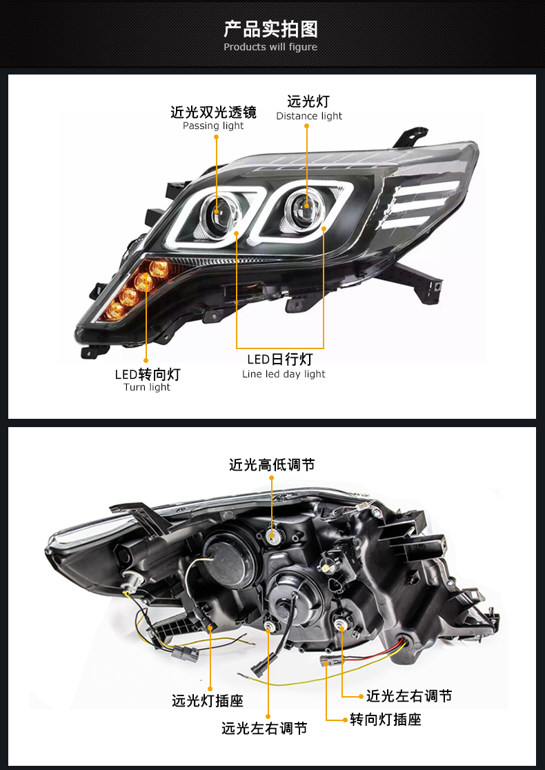 LED Head Lamp for Toyota Prado LED Headlight 2014-2017 Front Lights Head Lamp DRL Signal Projector Lens Auto Accessories