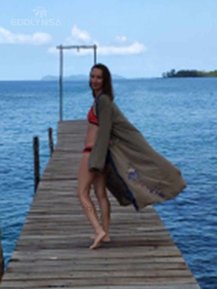 Women's Swimwear Embroidery Kaftan Beach Tunic Beach Cover up Saida de Praia Swimsuit Women Bikini cover up Pareo Sarong Beachwear Q882 230323