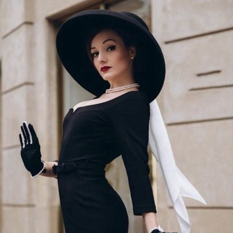 Stingy Brim Hats fashion streetstyle black wide brim wool bucket hat female vintage big hat for women looks like Audrey Hepburn 230323