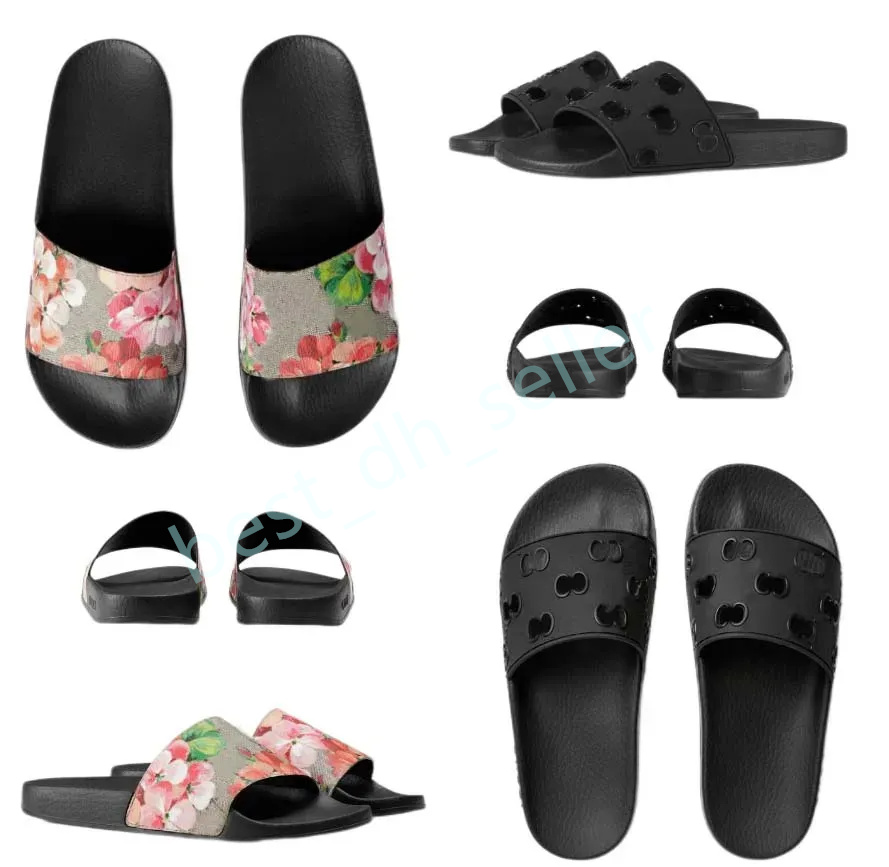 2023 Classic slippers Women Men Sandals Quality Fashion Black Floral Flowers Canvas Green Flowers Web Rubber Slide Slippers Luxury Designer Summer Sandals