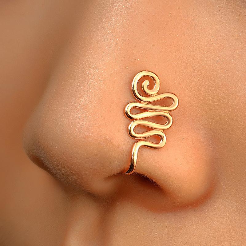 18K Gold Plated Copper Fake Nose Cuff Nose Rings For Women Crystal Non Piercing Gold Plated Clip On Nose Clip Hiphop Faux Body Jewelry Wholesale Price