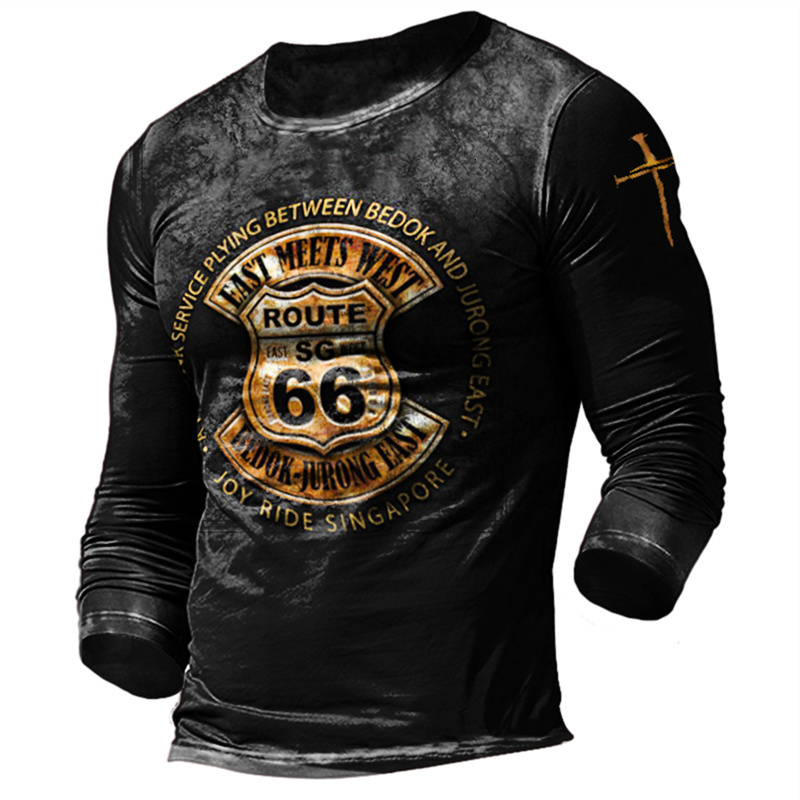 Men's T-Shirts Men's T-shirts Long Sleeve 3d Print Top Casual Cotton Vintage T Shirt Vintage Route 66 Tee Loose Sports O-neck Clothing 5xl 2