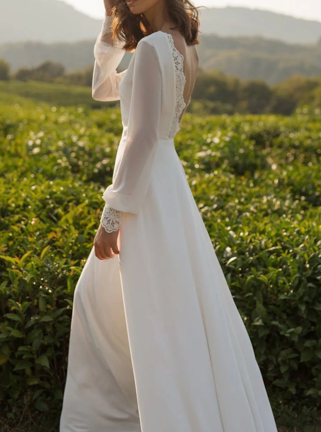 Beach Open Back Wedding Dress 2023 A-Line Long Sleeves Lace Appliques Chiffon Bridal Gowns Women Summer Sexy Robe de Mariage