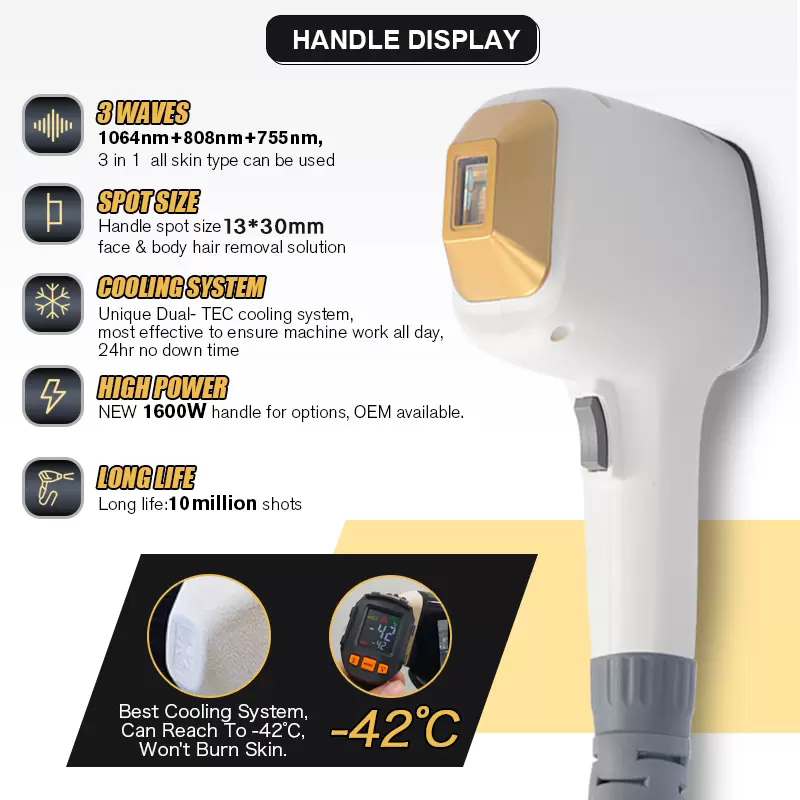 Laser diode Hair Removal Therapy skin rejuvenation 755nm 808nm 1064nm Triple Wavelength 1600W big spot