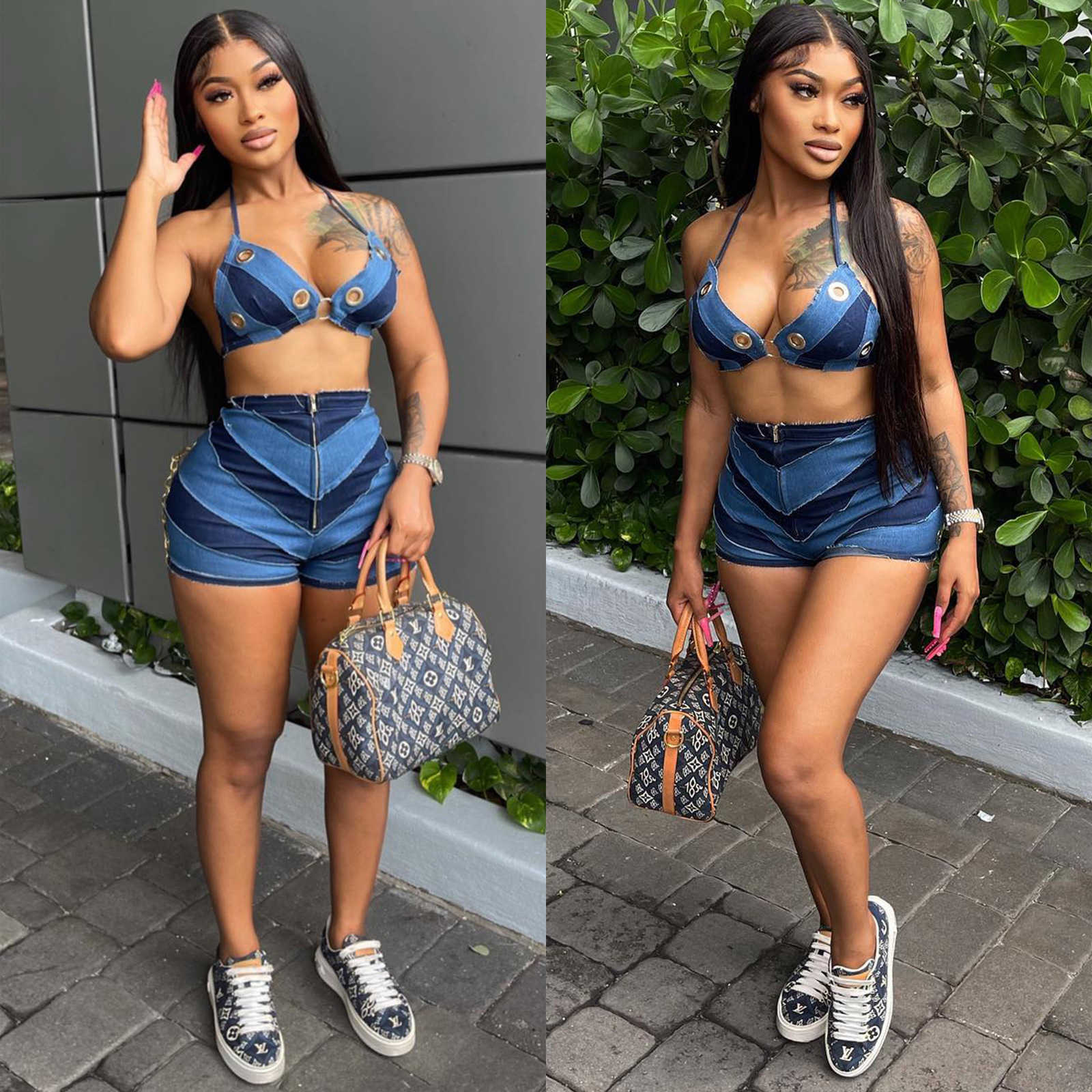 2023 Designer Womens Tracksuits Fashion 2 Piece Sets New Summer Outfits Casual Sexy Hollow Out Sports Bra And High Waist Shorts Two Piece Set Women Clothing, Blue
2023 Designer Womens Tracksuits Fashion 2 Piece Sets New Summer Outfits Casual Sexy Hollow Out Sports Bra And High Waist Shorts Two Piece Set Women Clothing, Blue
