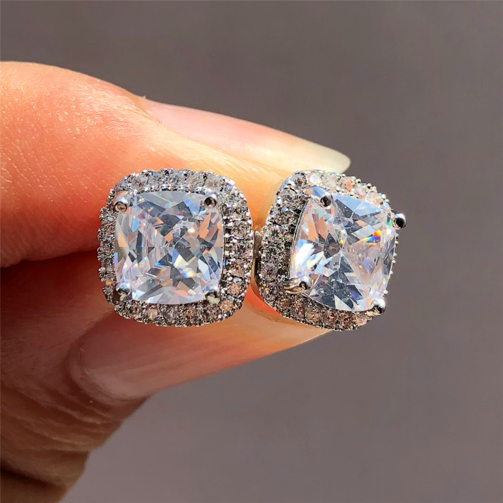 Luxury Female Simulated Diamond Fashion 925 Silver pink Yellow White Vintage Double Stud Earrings For Women