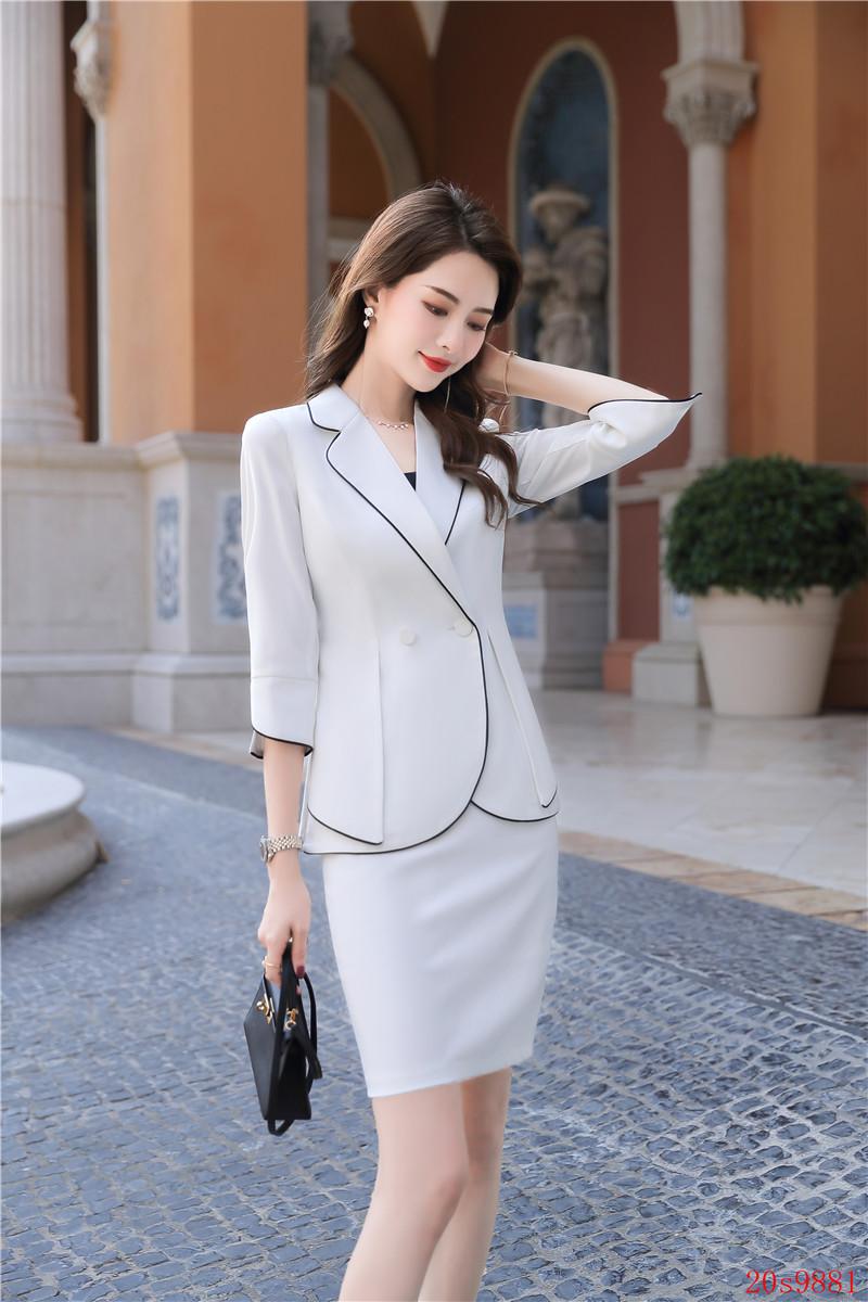 Two Piece Dress Female Black Blazer Women Bsiness Suits With Skirt And Jacket Sets Office Ladies Work Wear Clothes Half SleeveTwo