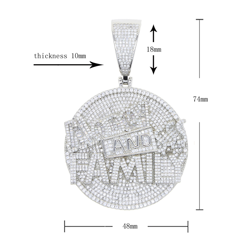 Men Women Hip Hop Round Pendant Necklace with Rope Chain Iced Out Bling 5A Cubic Zirconia Necklaces Fashion Charm Jewelry