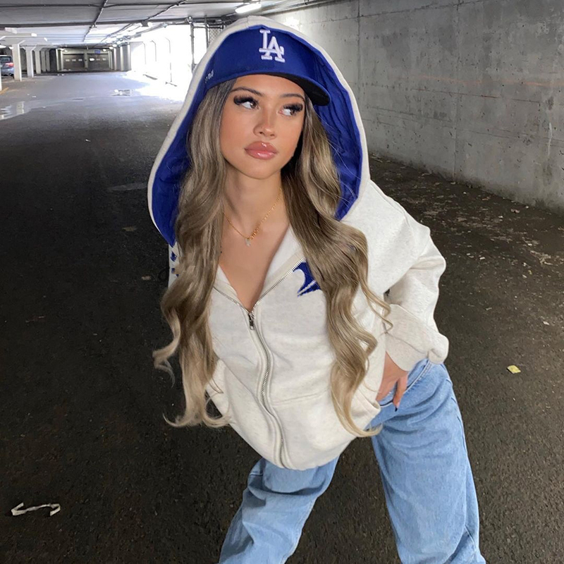 Womens Hoodies Sweatshirts Harajuku Zip Up Women Y2k Letter Print Oversized Hip Hop Grunge Goth Winter Hooded Jackets Coat Streetwear 230323
