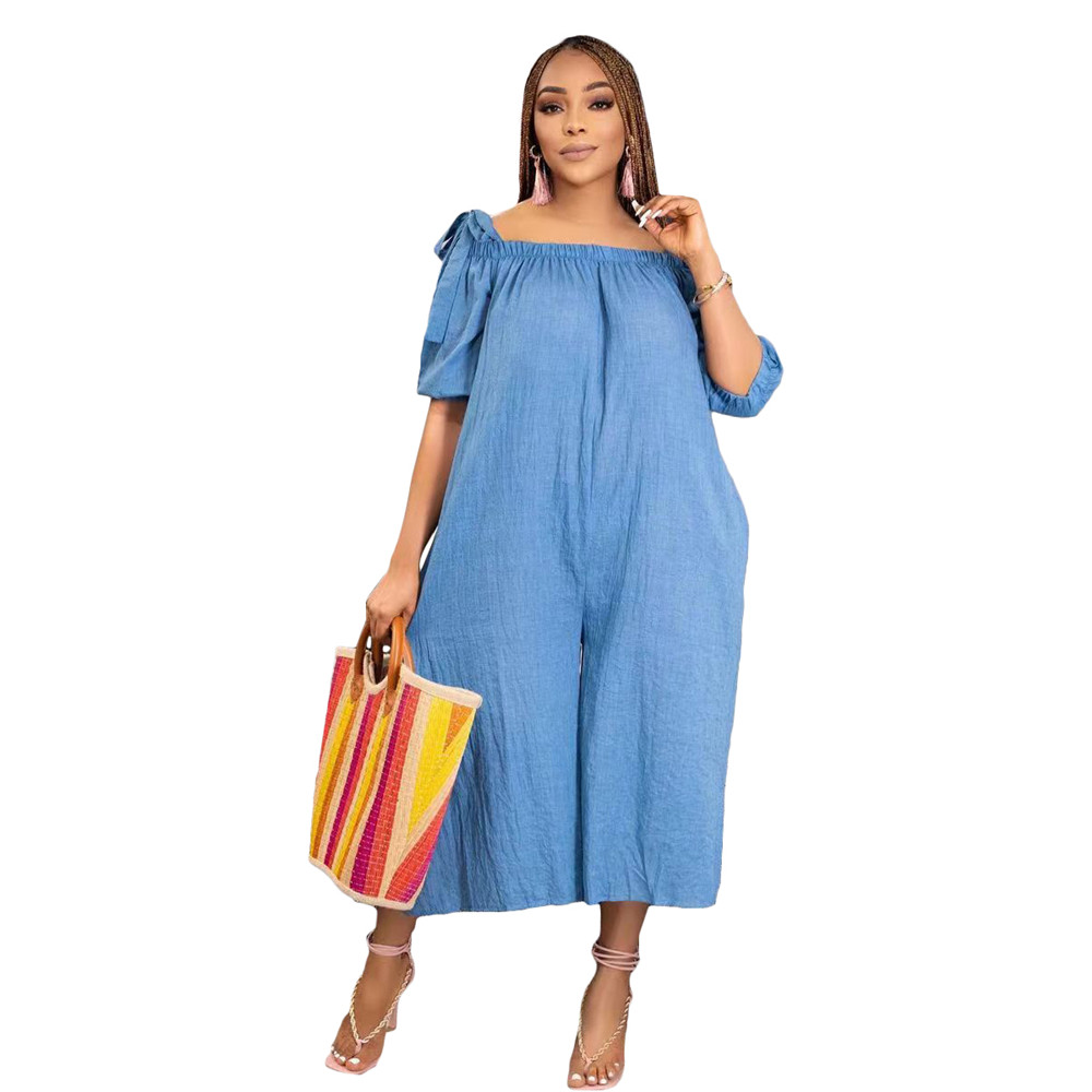 2023 Designer Summer Loose Jumpsuits Plus size 3XL Women Short Sleeve Slash Neck Rompers Fashion Solid Capris One Piece Overalls Bulk Wholesale Clothe