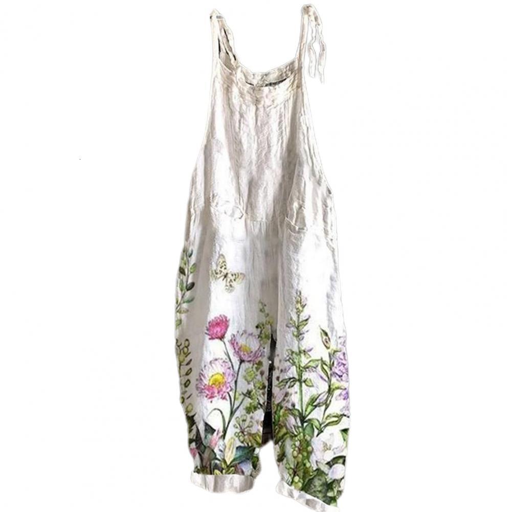 Women's Jumpsuits Rompers Women Strap Loose Jumpsuit Summer Casual Wide Leg Pants Flower Print Dungaree Overalls Sleeveless Oversized Cotton Jump