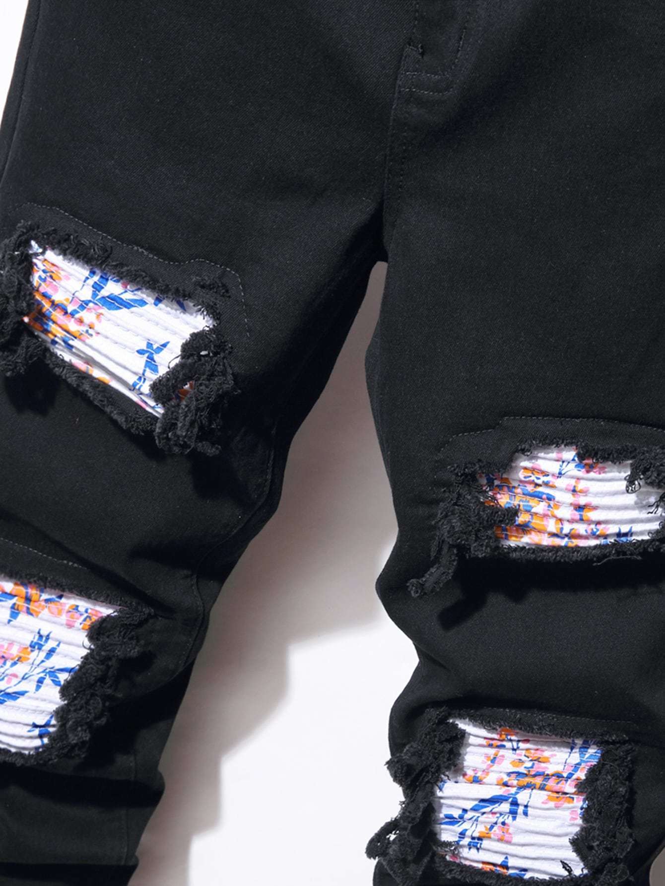 Mens Jeans Men Stretchy Ripped Skinny Biker Embroidery Cartoon Print Jeans Destroyed Hole Slim Fit Denim High Quality Hip Hop Black Jeans 230323