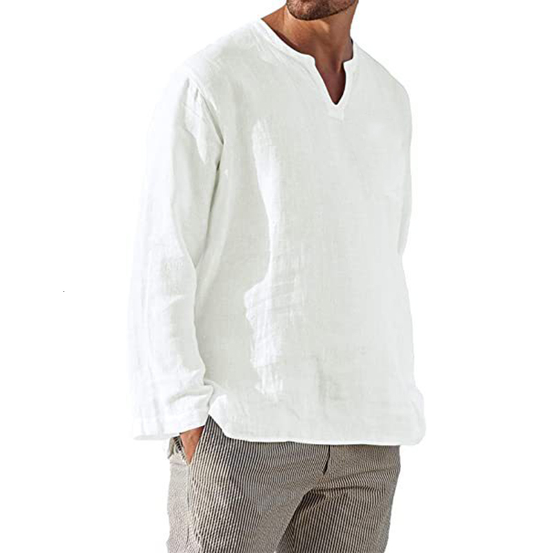 Mens TShirts Linen Shirt Men Brief Breathable Comfy Solid Color Long Sleeve Harajuku Casual Blouse Hawaiian Shirt Oversize Tops S5XL 230323