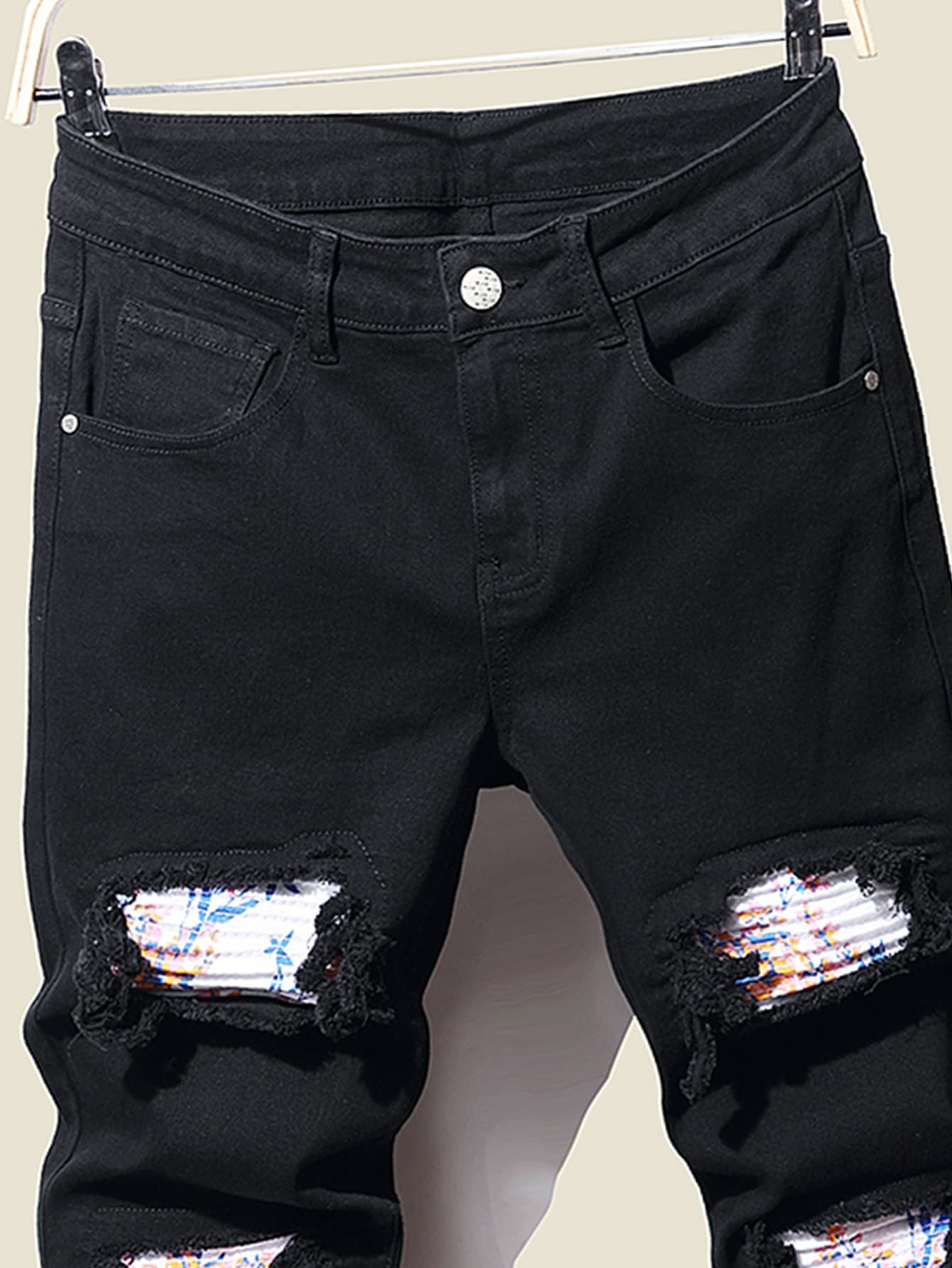 Mens Jeans Men Stretchy Ripped Skinny Biker Embroidery Cartoon Print Jeans Destroyed Hole Slim Fit Denim High Quality Hip Hop Black Jeans 230323