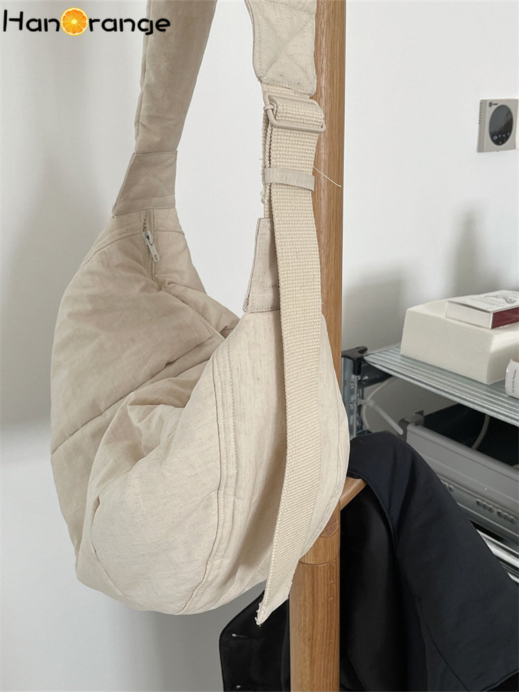 Waist Bags HanOrange 2023 Spring Cotton Linen Texture Cross Shoulder Dumpling Women Fashion Pleated Filled Crescent Female 230323