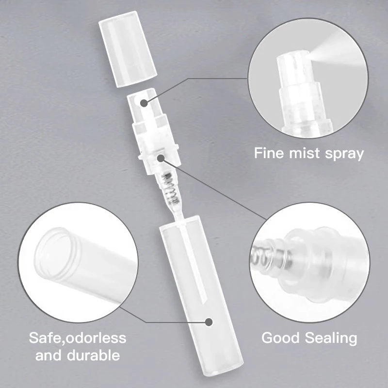 Perfume Bottle 100/200pcs 2/3/5ML Plastic Spray Bottle Small Cosmetic Packing Atomizer Perfume Bottles Atomizing Spray Liquid Container 230323