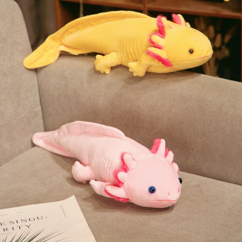 Plush Dolls 45cm Kawaii Colorful t Plush Toy Stuffed Cute Axolotl Salamander Fuzzy Plush Fish Appeasing Long Pillow Cushion Kids Gift 230323