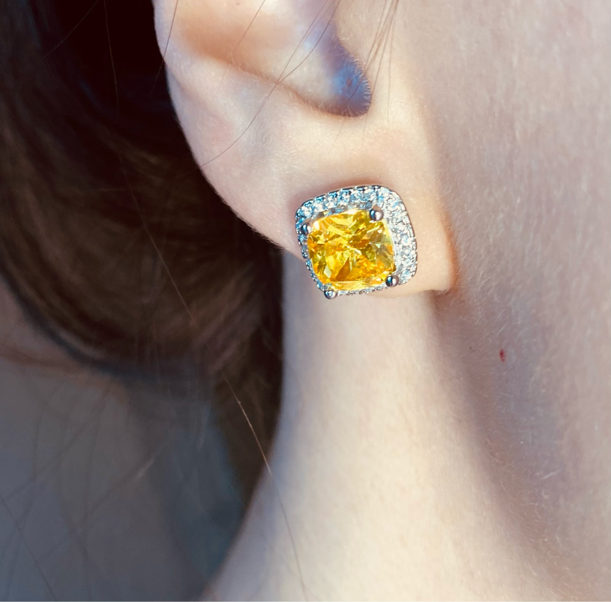 Luxury Female Simulated Diamond Fashion 925 Silver pink Yellow White Vintage Double Stud Earrings For Women