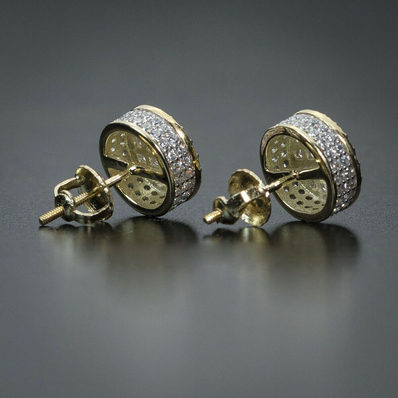 Bling Diamond Earrings Yellow White Gold Plated Shiny Round CZ Studs Earrings Nice Gift For Men W