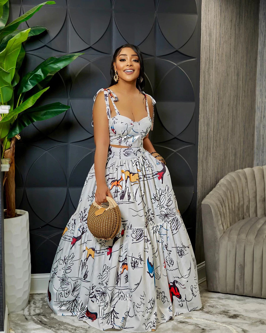 2023 dress print sleeveless skirt with high waist and large hemline s2xl
