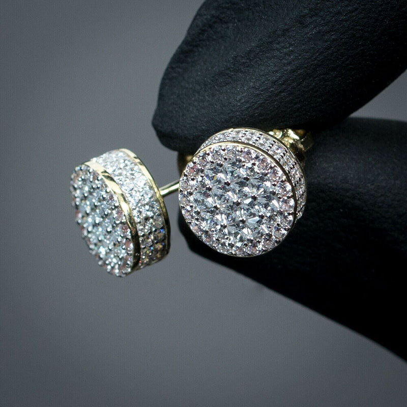 Bling Diamond Earrings Yellow White Gold Plated Shiny Round CZ Studs Earrings Nice Gift For Men W