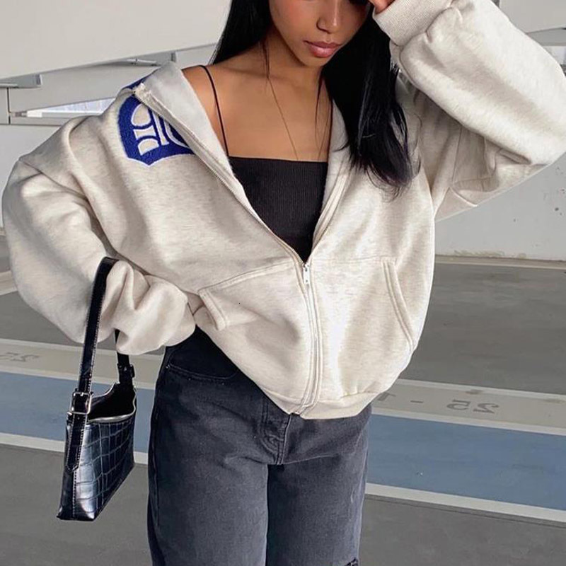 Womens Hoodies Sweatshirts Harajuku Zip Up Women Y2k Letter Print Oversized Hip Hop Grunge Goth Winter Hooded Jackets Coat Streetwear 230323
