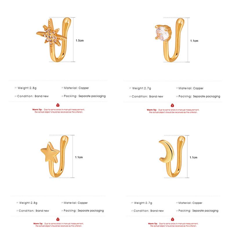 18K Gold Plated Copper Fake Nose Cuff Nose Rings For Women Crystal Non Piercing Gold Plated Clip On Nose Clip Hiphop Faux Body Jewelry Wholesale Price