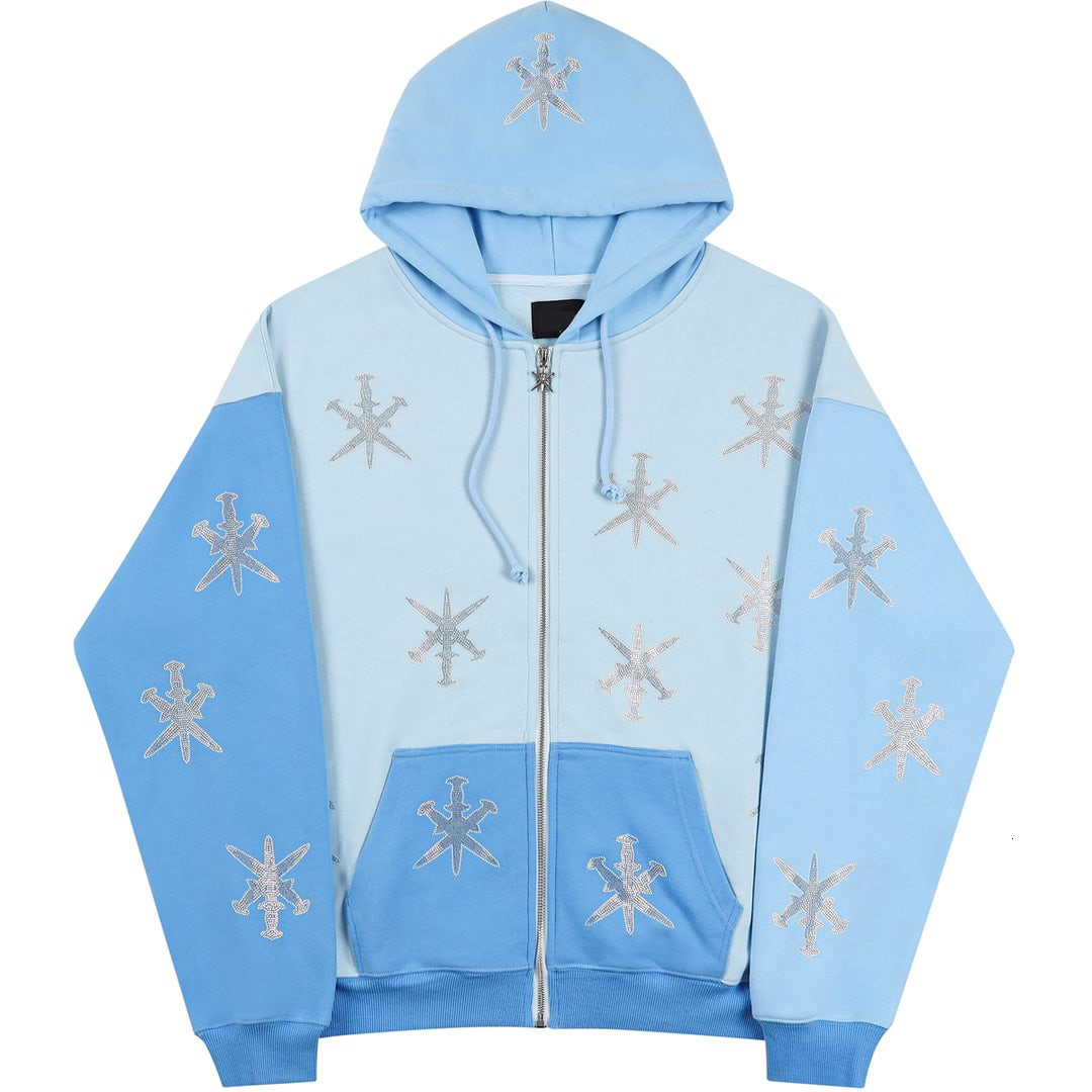 Womens Hoodies Sweatshirts Women Vintage Star rhinestones Fashion Zip Up Long Sleeve Loose Jacket Coats Harajuku Hooded Y2k Streetwear 230323