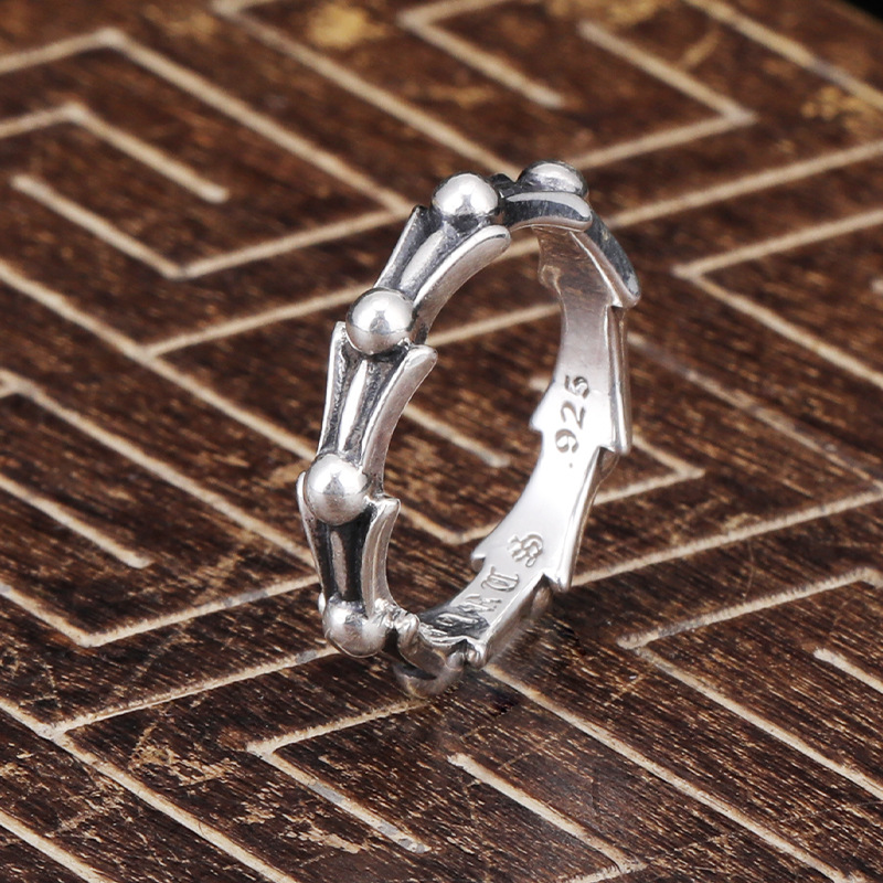 A1 S925 Sterling Silver Ring Cross Flower Letter Tail Ring Personalized Punk Style Gift for Lover