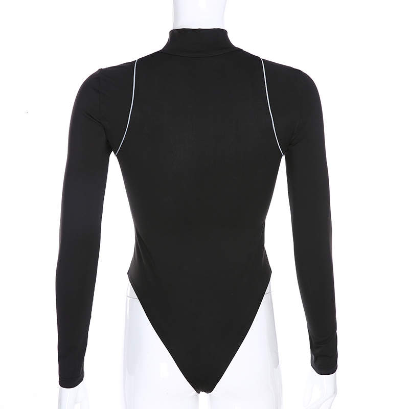 Women's Jumpsuits Rompers Rockmore Bodycon Long Sleeve Reflective Stripe Zipper Bodysuit Women Letter Printed Ladies Bodysuits Streetwear Autumn 
