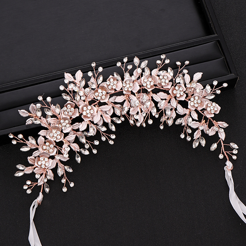 Wedding Hair Jewelry Silve rColor Bridal Flower Headband Prom Tiara Wedding Hair Accessories Bride Handmade Hair ornaments Female Crystal Headdress 23