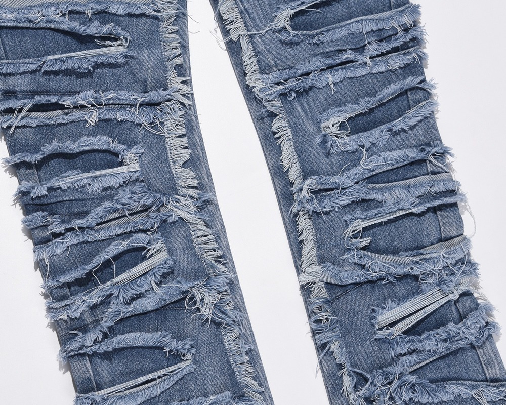 Mens Jeans Iins high street hiphop heavy industry destruction hole patch blue jeans Y2K trendy mens knife cut old trousers 230323